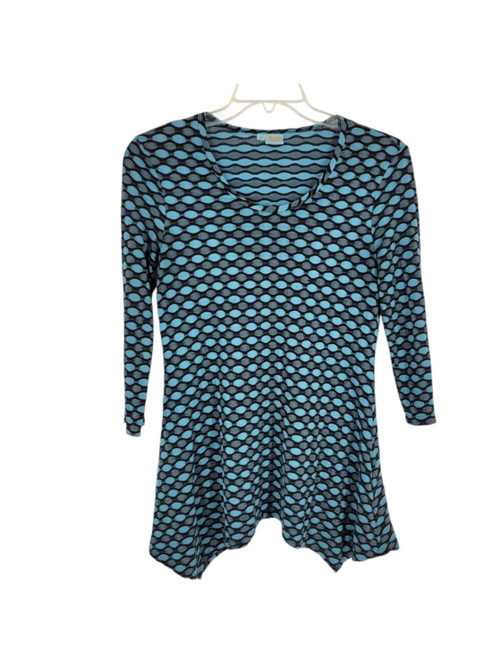 Tiangello S Tunic Top Geometric Sharkbite Asymmetrical Hem Artsy Lagenlook